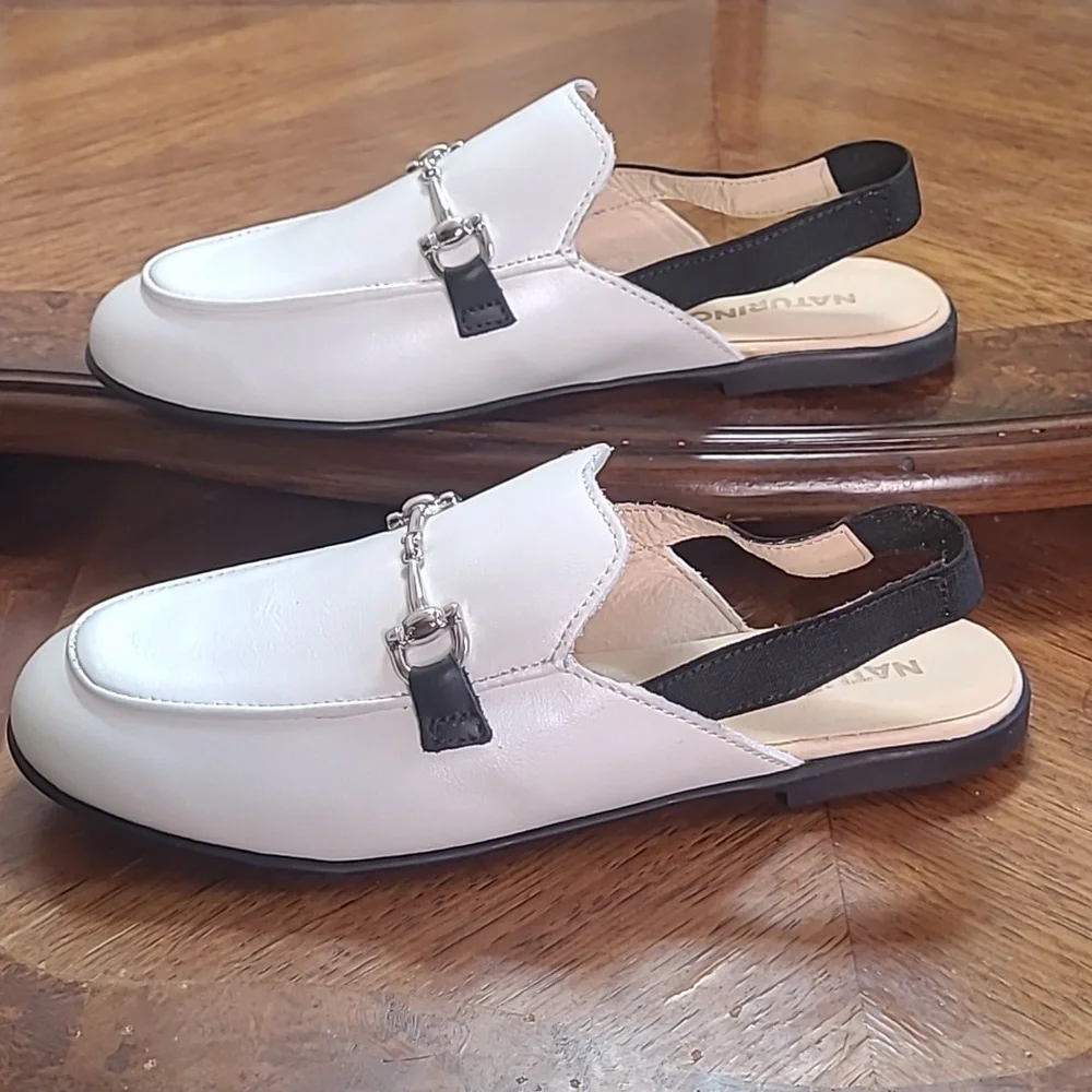 New! Naturino Mestre Girls 33 size 2 dressy sling back black white leather shoes